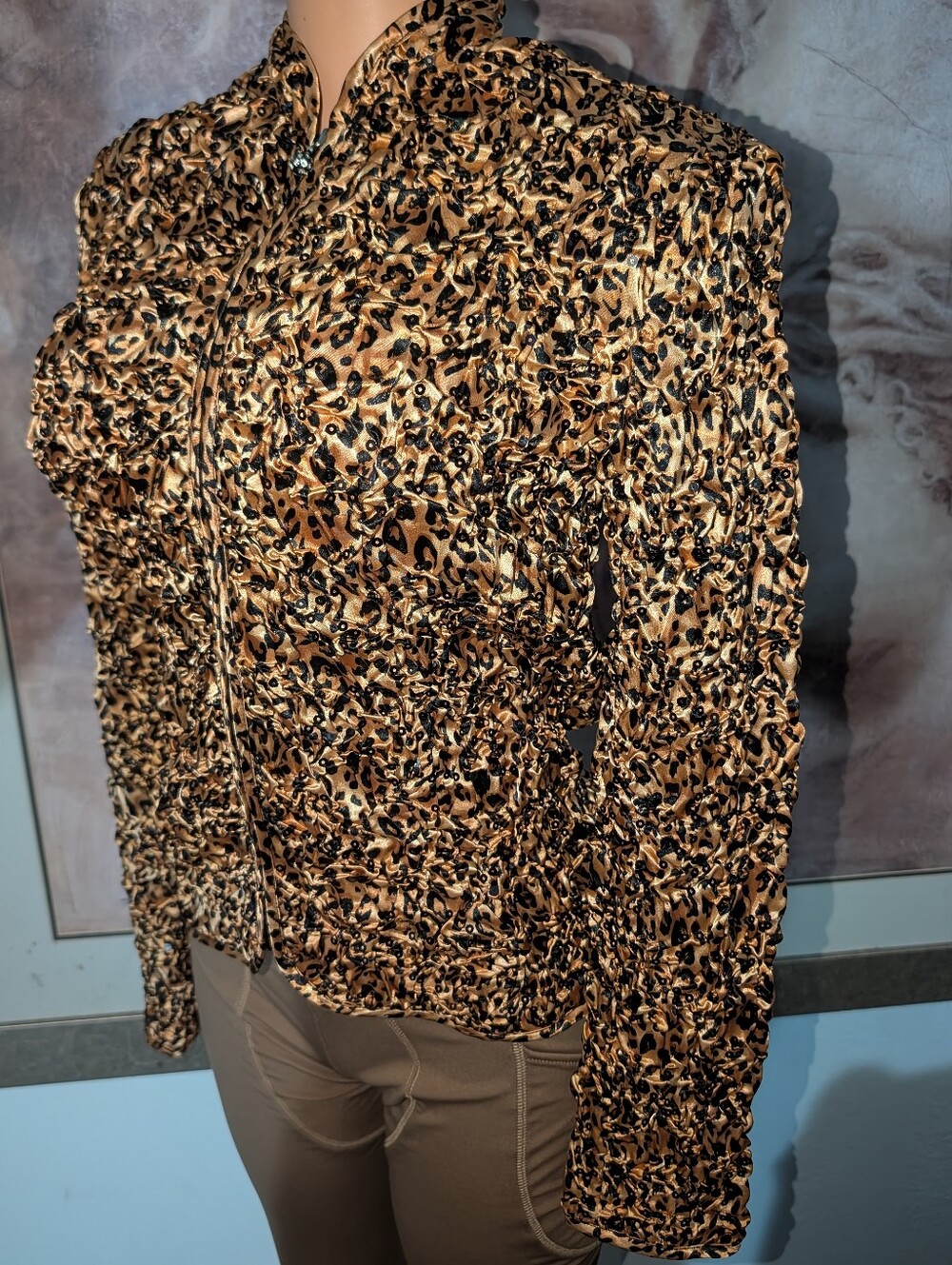 ADRESSing WOMAN Leopard Sequin Zip Jacket Blouse Size S